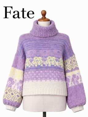 Fate Never Miss Women’s Lavender Fair Isle Turtleneck Sweater Chunky Knit Sz. L